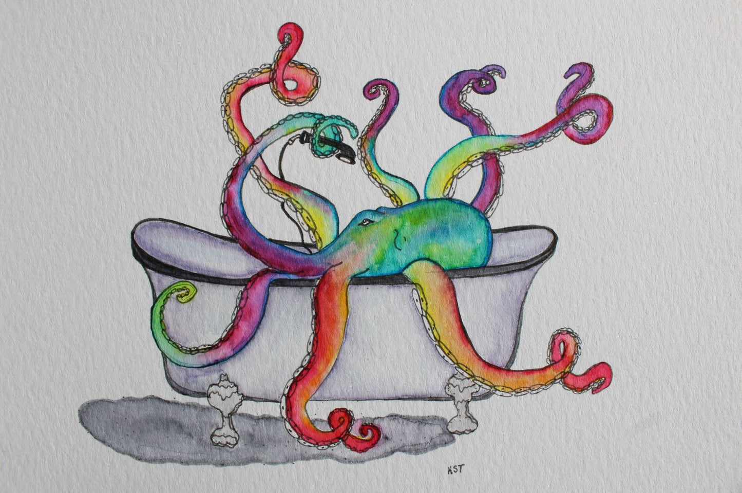 Octopus Bath Time | Archival Art Print | Painting by KaylaSophiaArt
